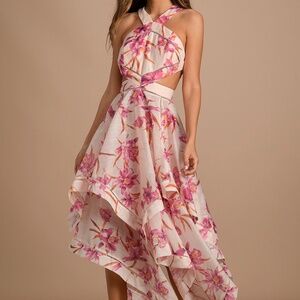NWT Lulus Peach Floral Print Cutout Dress Size M